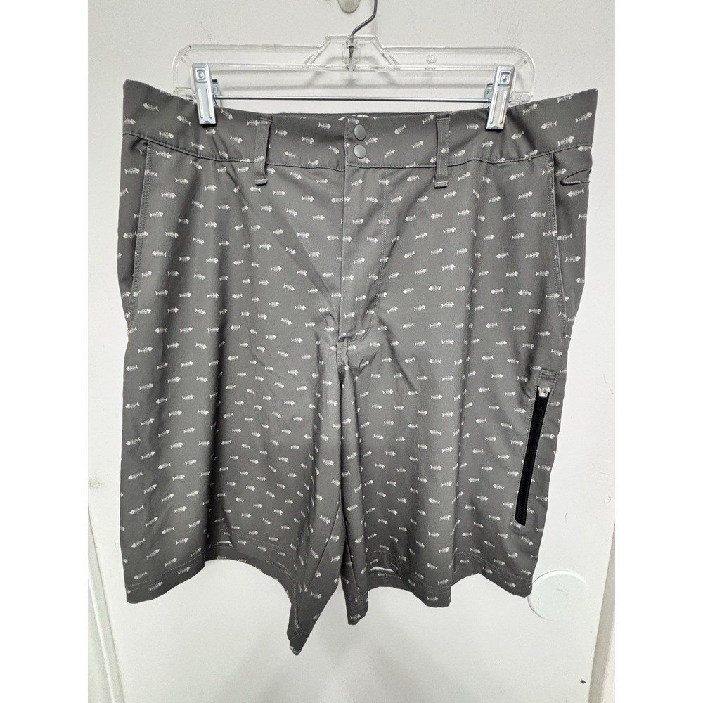 Champion Large Gray Men's Shorts 36x10 Fish Bone Print Snap Waist Resort Wear
